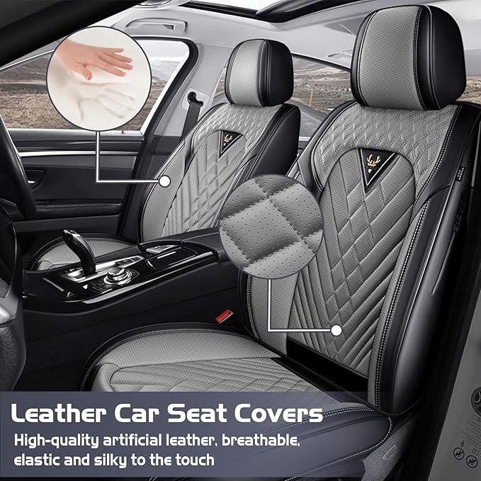 Truck Seat Covers for Ford F150 2009-2026, Waterproof Premium Leather Full Coverage Car Seat Cover, Muscle Sport Style Auto Interior Seat Cover Sets (Front Set/Black Gray)