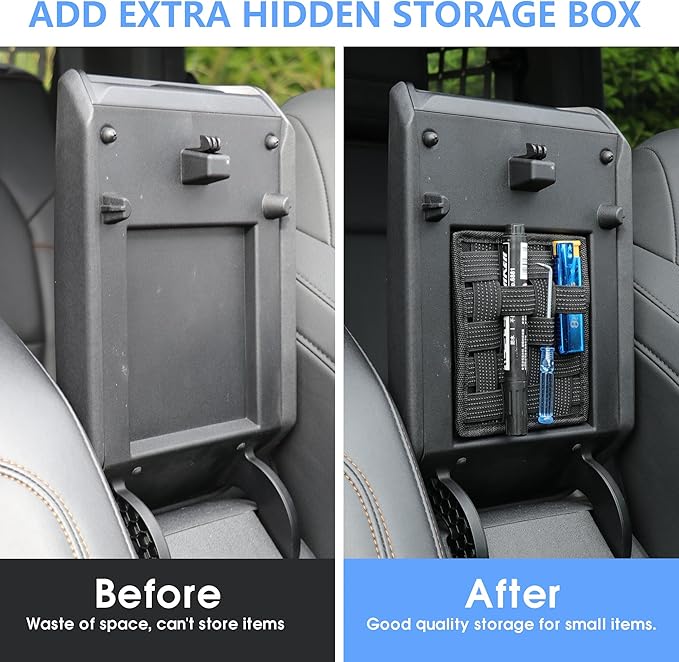 sukemichi Center Console Organizer MOLLE Panel for Ford Bronco Accessories 2021-2025 2026 Armrest Organizer Storage Holder Tactical Pouch Multi-Purpose Utility Gadget Gear Tool Bag