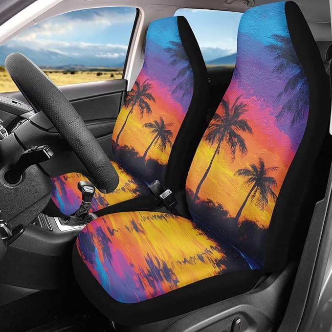 Hawaiian Tropical Palm Tree Print Car Seat Cover for Men Women Soft Breathable Automotive Interior Protector Universal Fit for Car SUV Sedan Truck