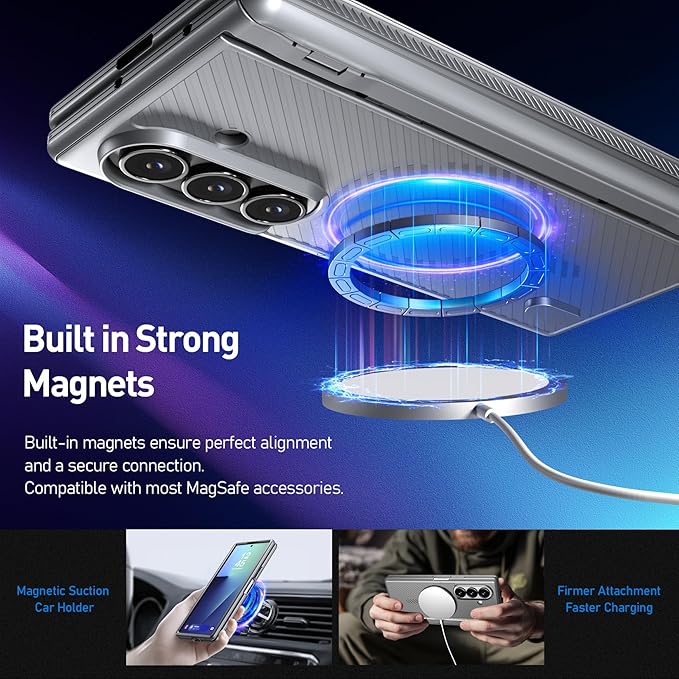 Poetic Revolution Flex Case for Galaxy Z Fold 7, [Foldable Kickstand][Hinge Protection][MagSafe Compatible], Full Body Galaxy Z Fold 7 Slim Cover with Built-in-Screen Protector, Silver Grey