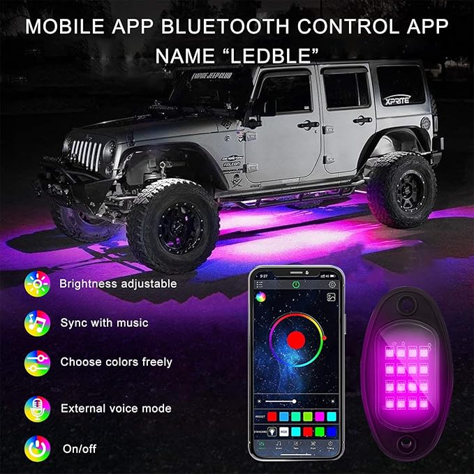 Ohleats RGB LED Rock Lights Extension Cable, 47 Inch/3.9 Ft RGB Cable Cord for Multi Color Underglow Rock Light Kits, Vehicle Wheel Well Lights Extension Wire, Car Accessories (2PCS)