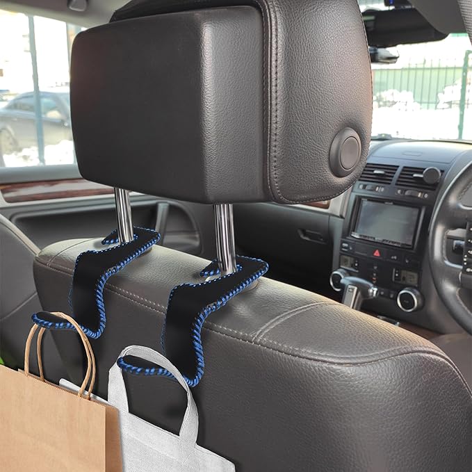 2Pcs Car Seat Headrest Hooks, Back Seat Purse Leather Hanger Holder Hook, Magnetic Storage Organizer for Purses Handbag Grocery Bags Coats