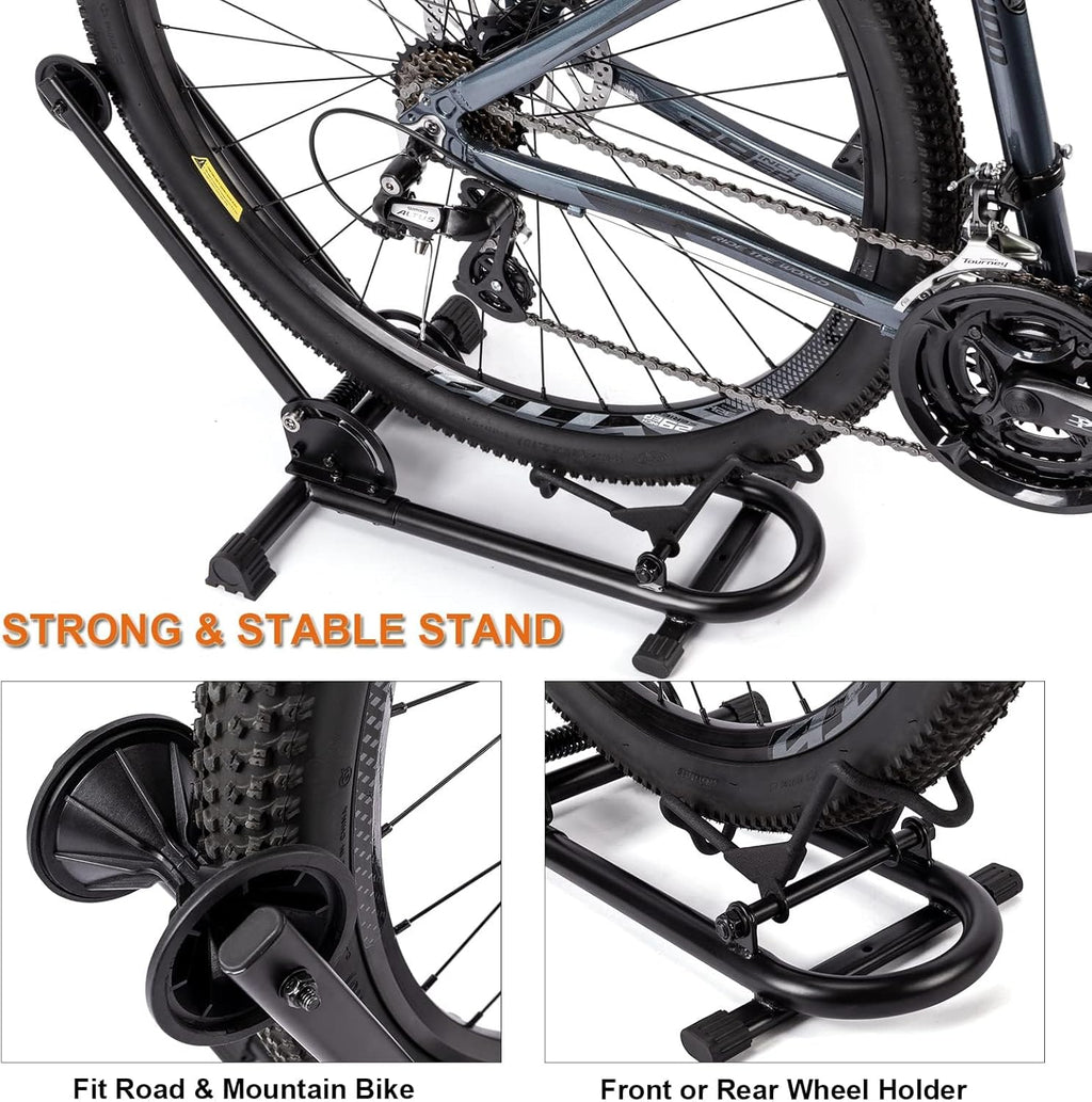Indoor Bike Floor Stand - Bike Stand Rack for Garage/Home - Bike Storage Bicycle Parking Rack Fit 26”-29” Mountain Road Bikes (1 Bike Rack)