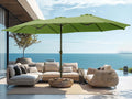 PHI VILLA 15ft Large Patio Umbrellas with Base, Outdoor Double-Sided Rectangle Market Umbrella for Pool Lawn Garden, Lime Green