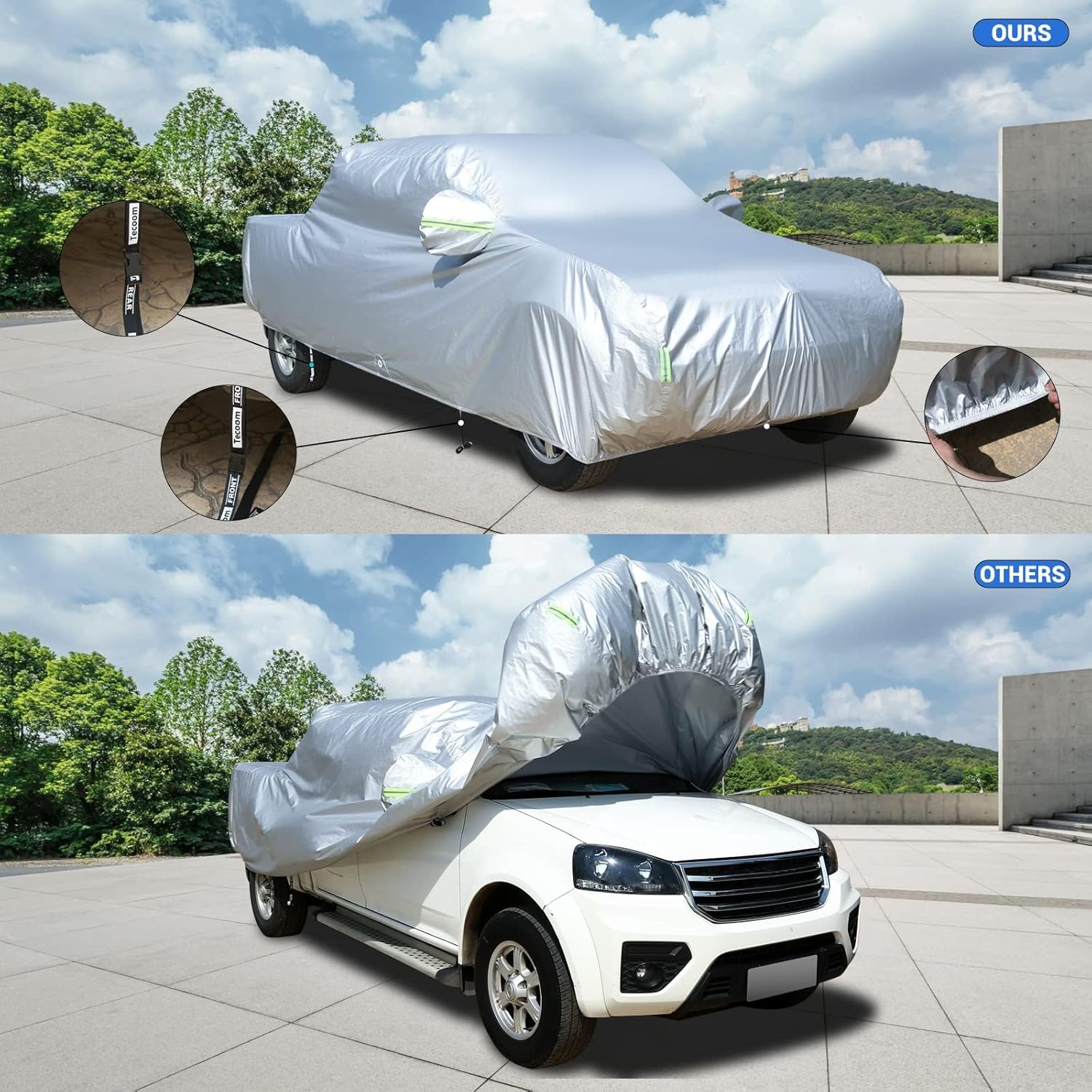 Tecoom Truck Cover Waterproof All Weather, Breathable Light Shell Outdoor Pickup Cover with Zipper Door/Lock Sun UV Dust Protection Car Covers for Automobiles Universal Fit Tundra (Length Up to 212")