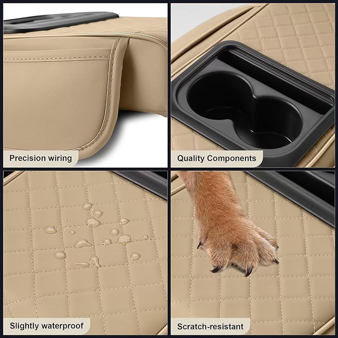 Center Console Cover Fit for Venza Faux Leather Car Armrest Cushion with Storage Bags, Cup Holder ＆ Phone Storage Multifunctional Middle Console Cover(Beige)