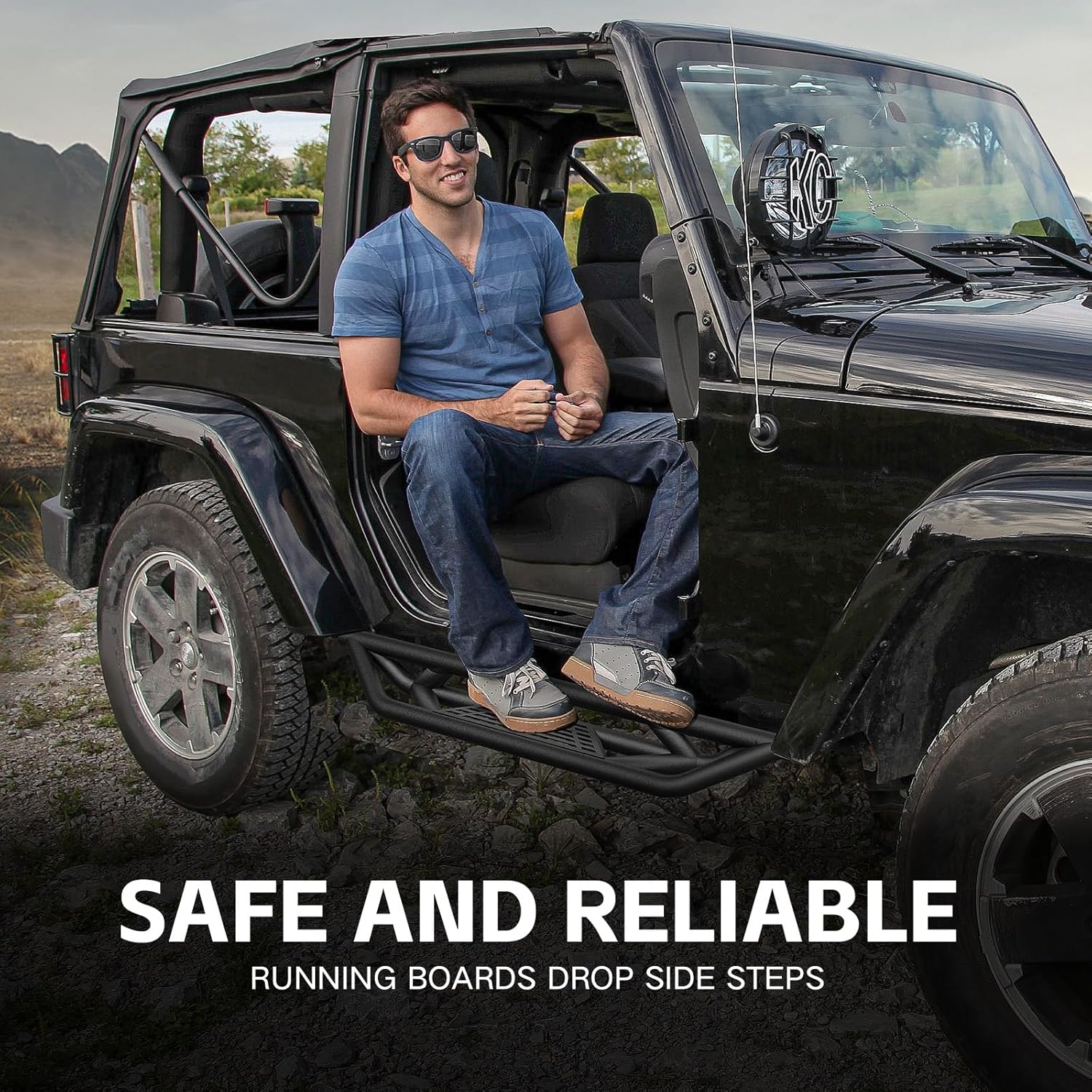 for Jeep JK Running Boards Drop Side Steps Compatible with 2007-2018 Jeep Wrangler JK 2 Doors, Heavy-Duty Steel Nerf Bars Step Plates Rock Sliders Rails (Off-Road, Black)