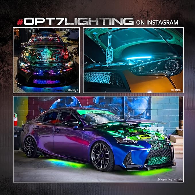 OPT7 Aura Engine Bay RGB LED Light Kit with Remote Control, 4 pc 12" Waterproof Under Hood Light Strips, Multicolor Mode, Exterior Neon Accent Lighting for Cars Trucks SUVs Vans, Universal Car Décor