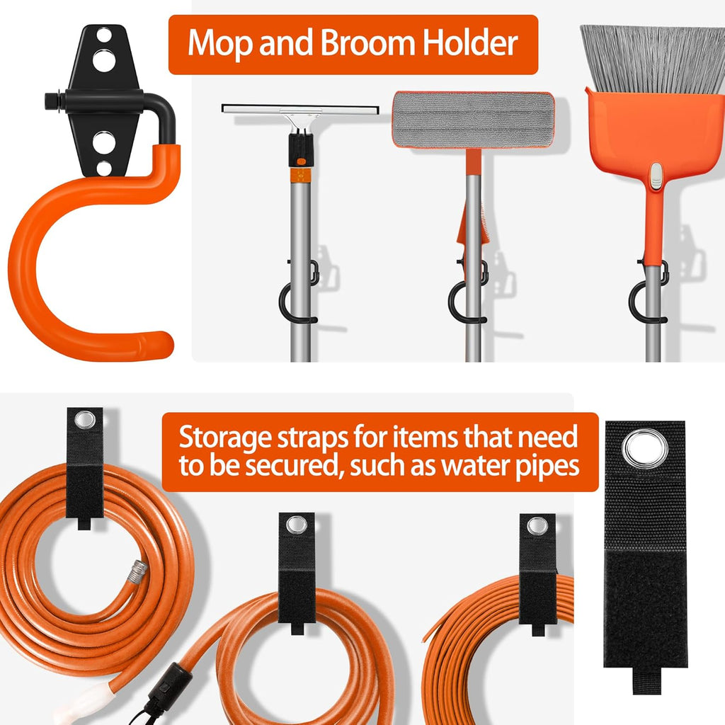 18 Pack Garage Hooks Heavy Duty - Anti-Slip Coating， Garage Storage Hooks for Hanging Bike，Ladder，Garden Tools，Hose