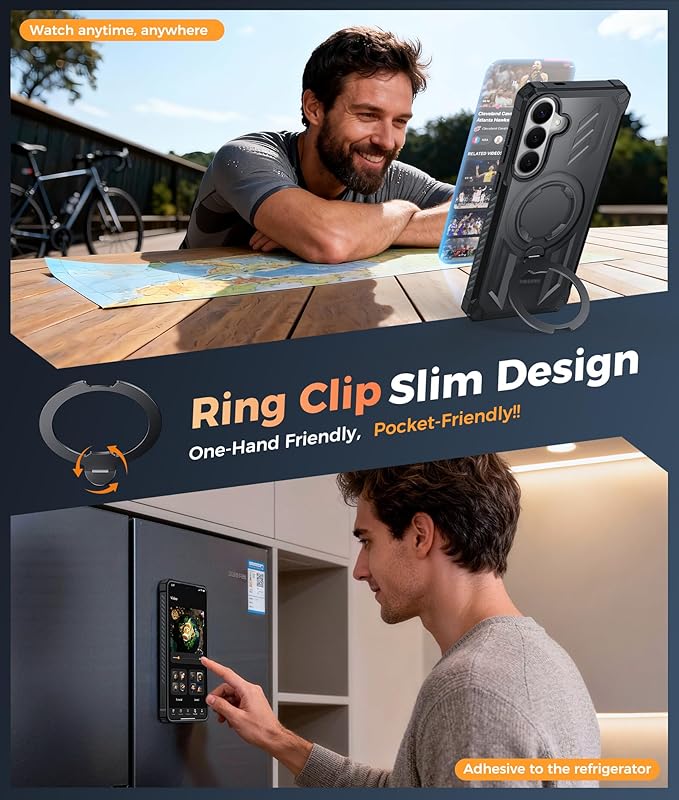 FNTCASE for Samsung Galaxy S26+ Plus Case: Magnetic Phone Case with Ring Kickstand | Screen Protector Heavy Duty Military Grade Protection Drop Proof Protective for S26 Plus 6.9 Translucent Black