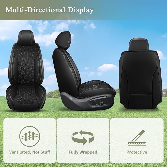 Car Seat Covers Front Pair for Honda Pilot 2005-2016: Breathable Perforated Leather Seat Cover (Black)