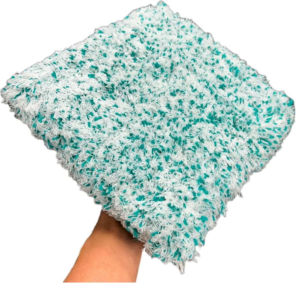 '-The Wash Boss Premium Microfiber Car Wash Pad - Plush Korean Fabric,10x10 inches, 1000 GSM, Ultra-Absorbent, Scratch-Free, Safe for Paint – Teal & White (1-Pack)