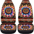 BIGCARJOB Native Tribal Sunflower Car Seat Covers Set Universal Car Interior Seat Rugs 2 Pcs Aztec Sunflower Auto Front Seat Protector Set Sunflower Car Accessories