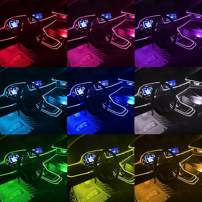 Jushope Car LED Lights, Interior Car Lights with Wireless APP/RF Remote/Button Control, Car Ambient Lighting Kit with 236" Integrated Molding Fiber Optic RGB Sync to Music (USB)
