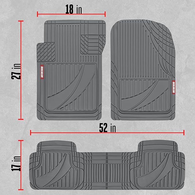 Motor Trend FlexTough™ Heavy Duty Gray Rubber Car Floor Mats All Weather & Cargo Liner for SUV Full Set - Universal Trim to Fit Automotive Floor Mat & Trunk Mats for Cars Interior Accessories