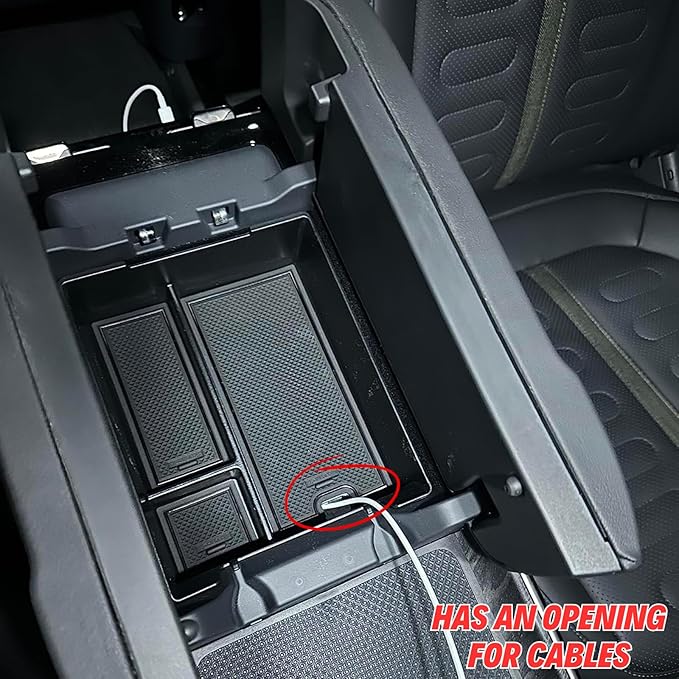 Lower Center Console Organizer Tray with Cup Holder/Armrest Organizer Storage Box Compatible with 2026 2025 2024 2023 2022 Rivian R1s R1t Interior Insert Accessories, Black - 2 Pack