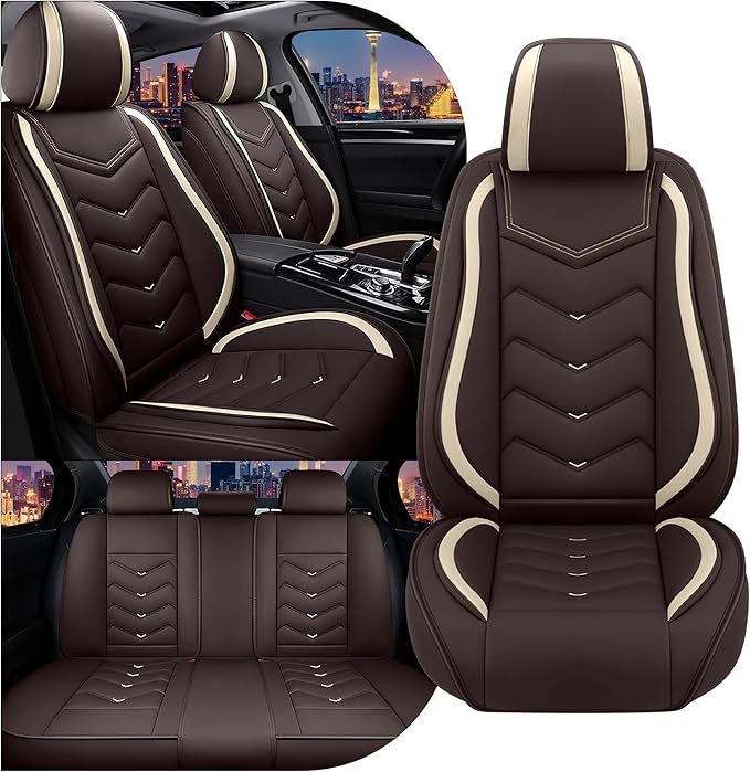 CTDS Car Seat Covers for Honda Civic 2000-2026, Stylish Sport Seat Cover, Premium Nappa Leather Car Seat Cover. Automobile Seat Covers Sets.(Standard 5 Seats/Coffee Color)