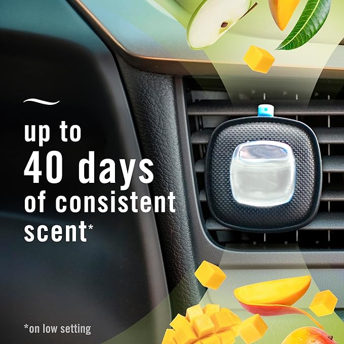 Febreze Car Air Freshener Vent Clip Multipack Mango Splash Scent, Long Lasting Smell Fighter for Strong Odors Car Febreze Clip Automotive Vent Air Freshener 4 Count