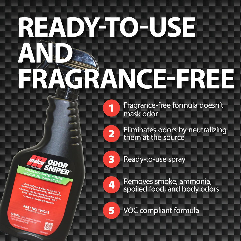 Malco Odor Sniper - Fragrance-Free Odor Eliminator for Car Interiors/Penetrates Odors at the Source/Chemically Neutralizes Foul Scents in Your Vehicle / 22 Oz. (199022)
