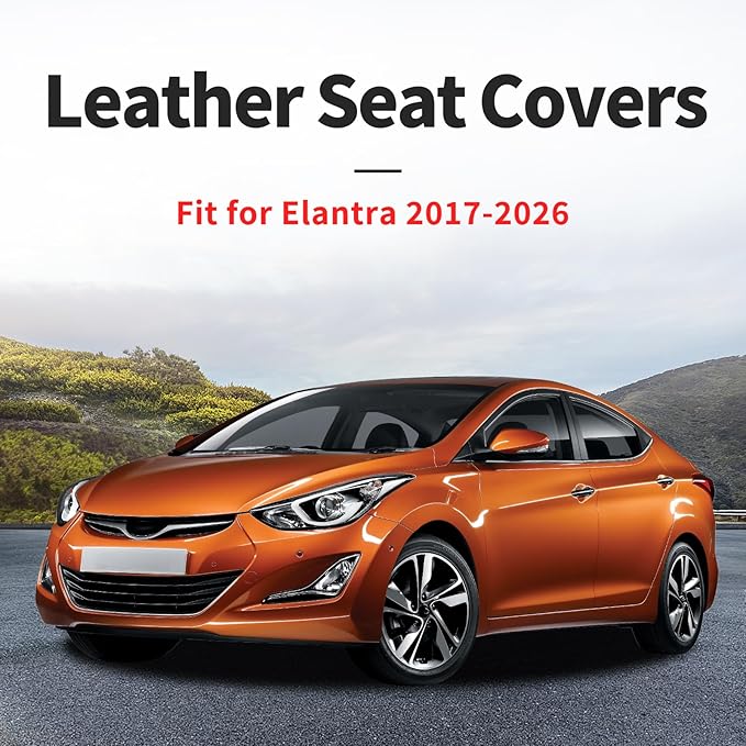 Fit Elantra Car Seat Covers for Hyundai Elantra 2017-2025 2026 - Premium Leather, Waterproof, All-Weather, Airbag Compatible, Anti-Slip, Breathable, Seat Protectors, Full Set, Beige