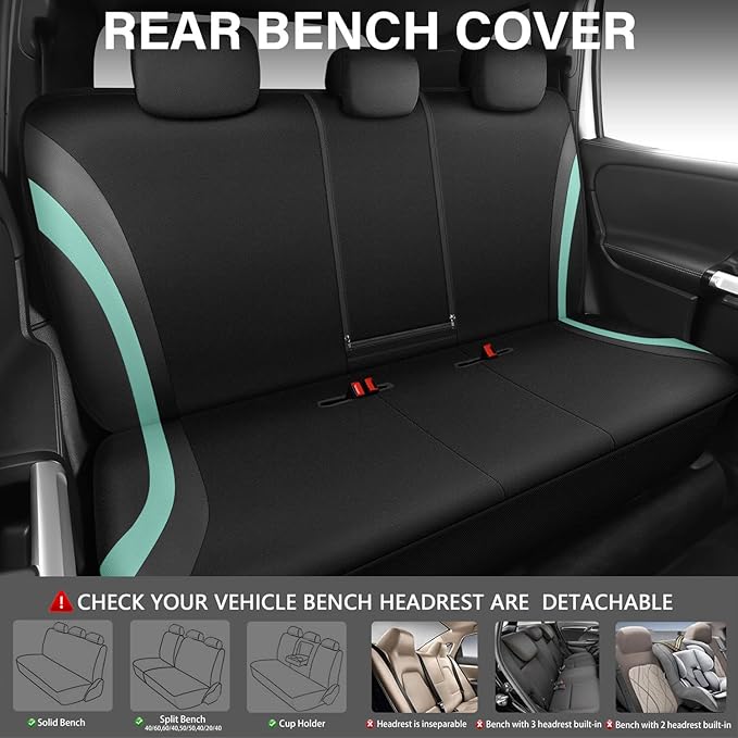 CAR PASS EVA Waterproof Car Seat Covers Full Set, Mint Seat Covers for Cars,Airbag Compatible,Universal Fit Sedans,Vans,SUVs,Trucks (Black and Mint)