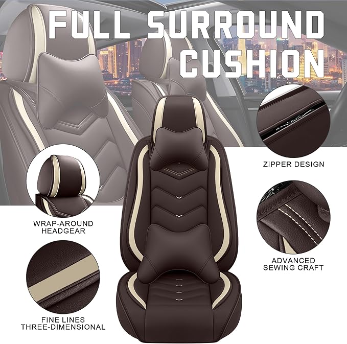 CTDS Car Seat Covers for Chevy Trax 2015-2026, Stylish Sport Seat Cover, Premium Nappa Leather Car Seat Cover. Automobile Seat Covers Sets.(Luxury 2 Seats/Coffee Color)