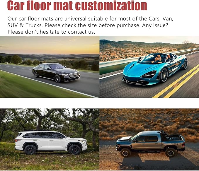 Custom Personalized Floor Mats for Cars，Luxury Full Coverage All Weather Car Floor Mats，Anti-Slip Leather Car Mat Set ，Custom Floor Mats for 99% of Cars, Trucks & SUVs (Black Blue)