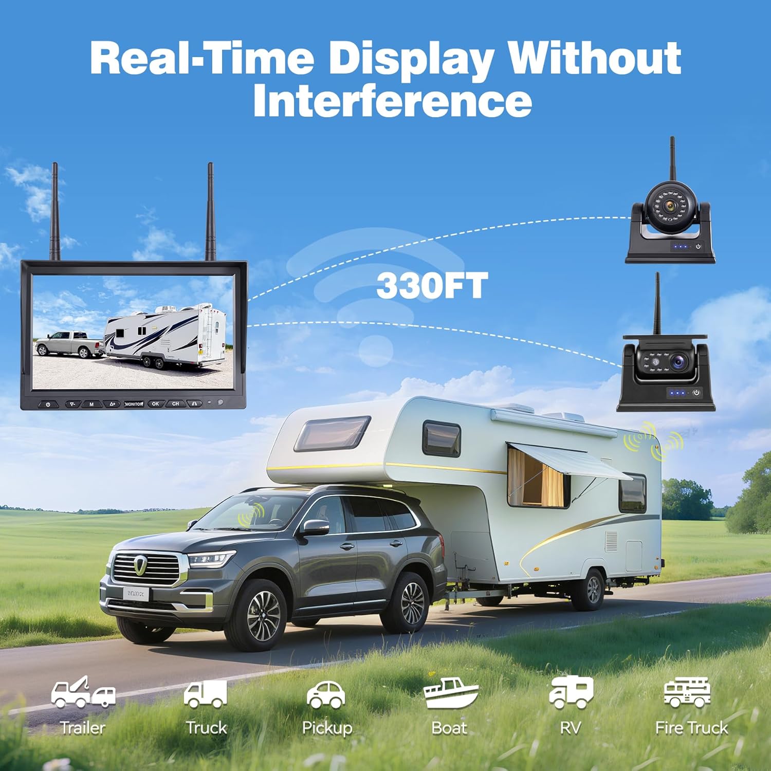 10.1" 4-Magnetic Wireless RV Backup Camera, HD1080P DVR Monitor, IP69 Waterproof & IR Night Vision 4x9600mAh Rechargeable Cameras, 2 Side Camera & 2 Rear Camera for Trailer Truck Camper-WS4