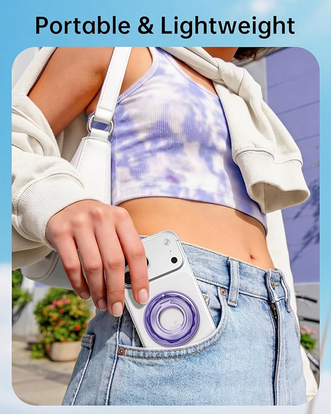 SYNCWIRE Magnetic Phone Ring Holder for MagSafe - Phone Grip Stand with 360° Rotation Finger Ring Kickstand Compatible with iPhone 17 16 15 14 13 12 Pro Max MagSafe Accessories,Blueberry Purple