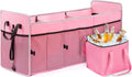 Car Trunk Organizer with Individual Cooler Bag - 3 Compartments Trunk Organizer for Car Collapsible Car Storage Organizer for SUV (Pink)