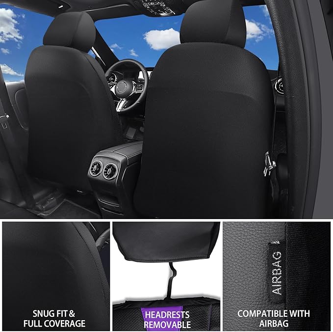CAR PASS 3D Air Mesh Seat Covers for Car, Leather Car Seat Cover Front Seats, Breathable Foam Premium Leather Mesh Front Seat Covers Universal Fit for Cars Sedans Trucks Vans SUVs, Black Purple
