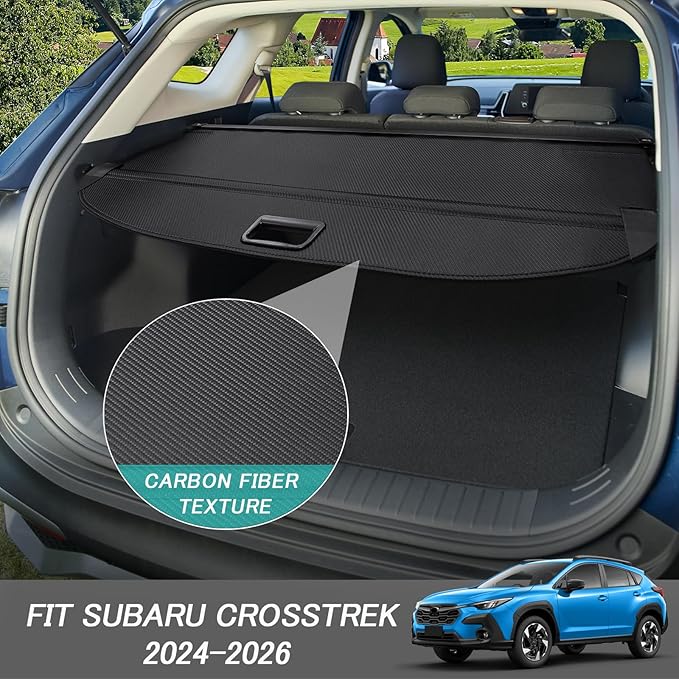 Cargo Cover for Crosstrek 2024 2025 2026 Accessories Retractable Trunk Cover Security Shielding Shade Cargo Luggage Cover Trunk Crosstrek Privacy Protection (Carbon Fiber Texture)