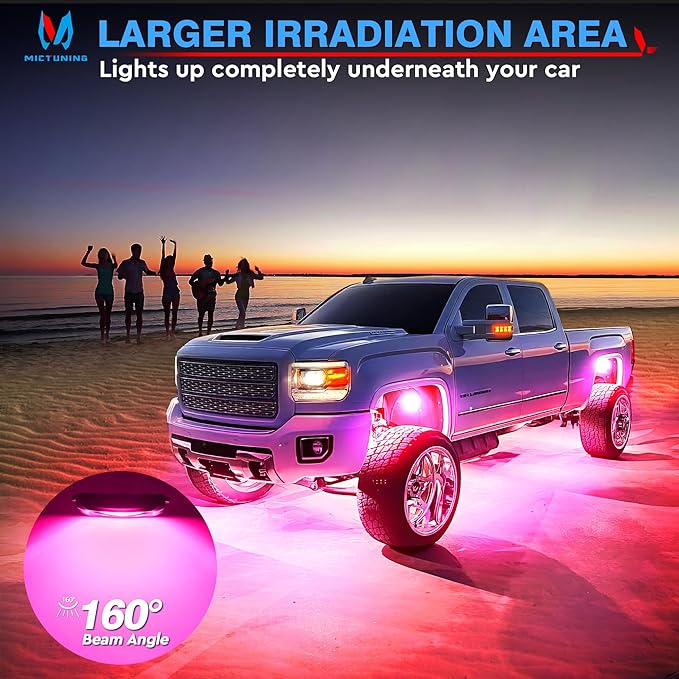 MICTUNING C2 Curved RGBW LED Rock Lights - 10 Pods Underglow Multicolor Neon Light with Wiring Switch Kit, Microphone Sync with APP Control