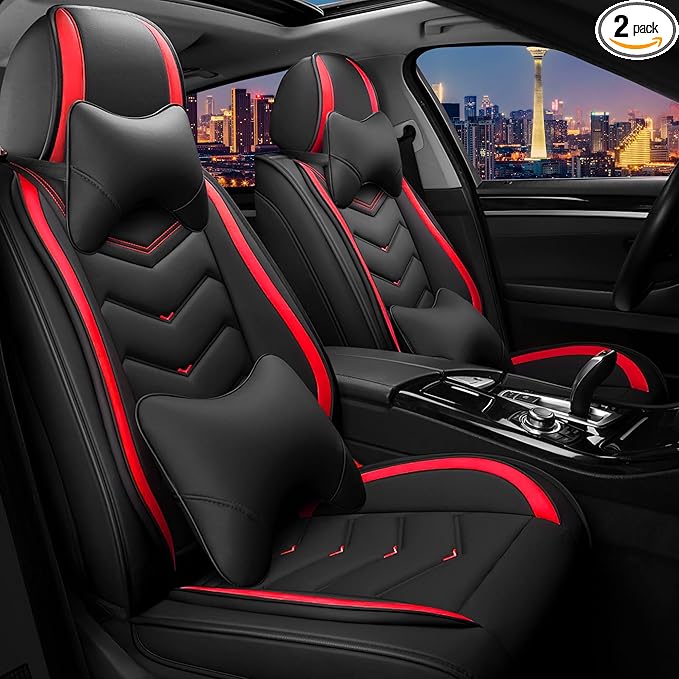 CTDS Car Seat Covers for Honda Accord 2000-2026, Stylish Sport Seat Cover, Premium Nappa Leather Car Seat Cover. Automobile Seat Covers Sets.(Luxury 2 Seats/Black Red)
