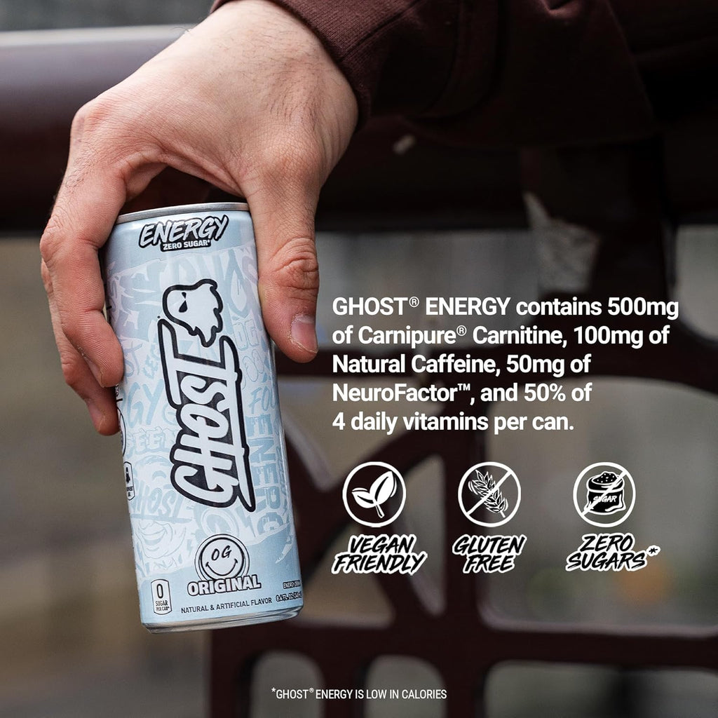 GHOST Energy Drink - 24-Pack, Original, 8.4oz - Energy & Focus & No Artificial Colors - 100mg of Natural Caffeine, L-Carnitine & Taurine - Gluten-Free & Vegan