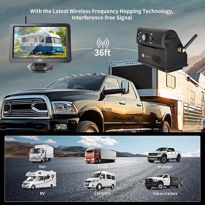 OBEST Magnetic Solar Wireless Backup Camera: 1080P Rear View Camera System with 5" HD Monitor Long Battery Life,Waterproof Reverse Camera for RV Trucks Trailer Car Campers