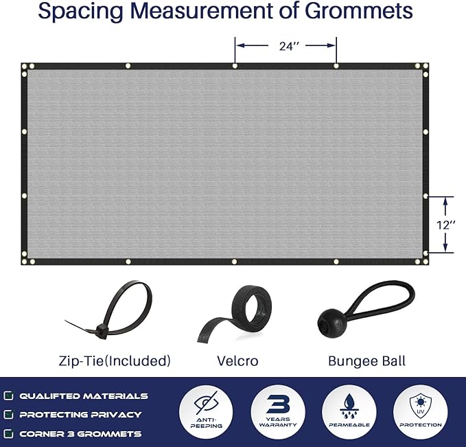 Windscreen4less Privacy Fence Screen Heavy Duty Windscreen Fencing Mesh Fabric Shade Net Cover with Brass Grommtes for Outdoor Wall Garden Yard Pool Deck, 8'x122' Light Gray