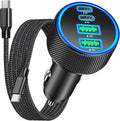 [Apple MFi Certified] iPhone 17 Car Charger, Rombica 4-Port 90W USB-C&USB-A Car Power Cigarette Lighter PD/QC Fast Car Charger + Type-C Braided Cord for iPhone 17/17 Pro/16 Pro/15/Galaxy S26/S25/Pixel