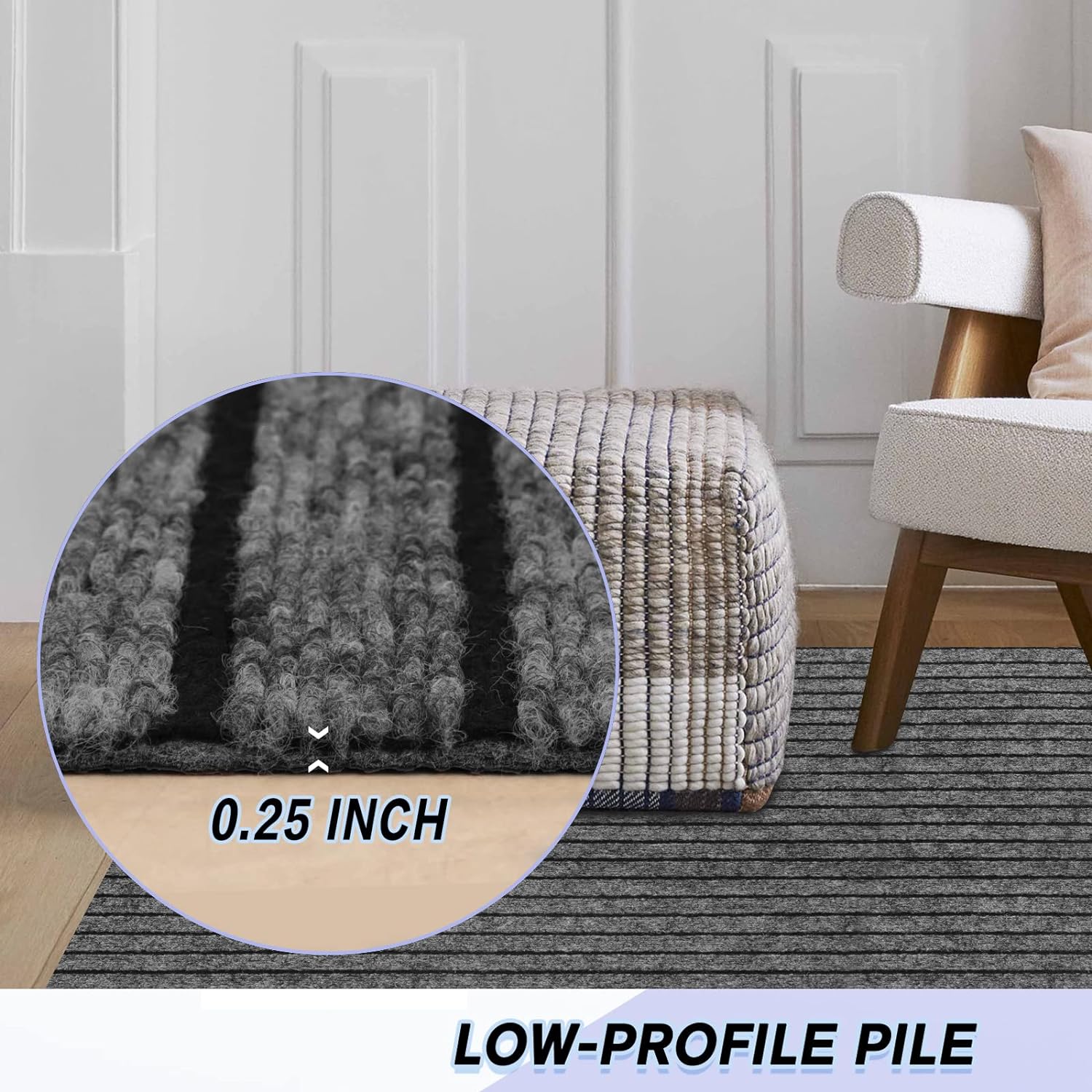 Custom Size Backed Non-Slip Area Rugs Runner, Easy Clean, Waterproof Runner Rugs for Hallway Entryway, Kitchen, Laundry, 4FT x 52FT, Gray Stripe
