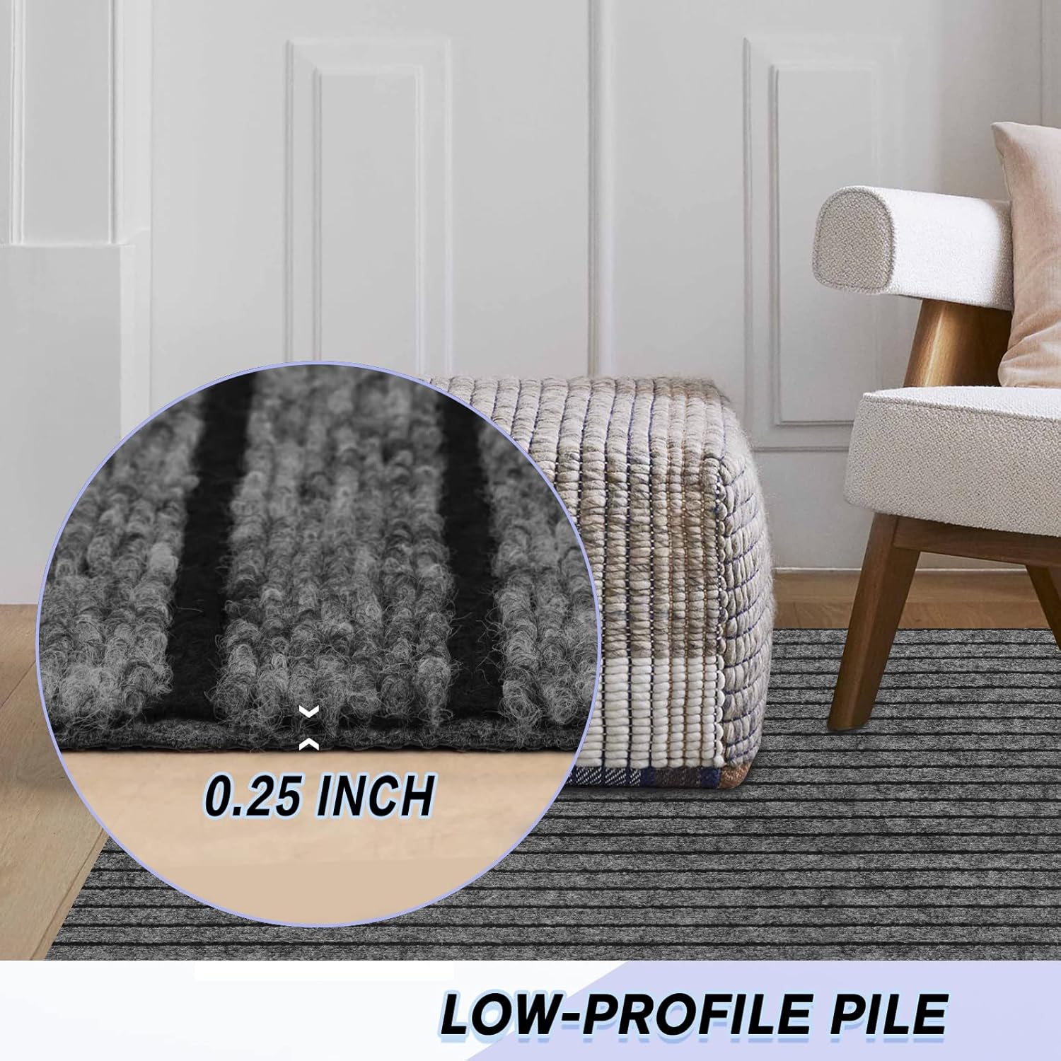 Custom Size Backed Non-Slip Area Rugs Runner, Easy Clean, Waterproof Runner Rugs for Hallway Entryway, Kitchen, Laundry, 3FT x 26FT, Gray Stripe
