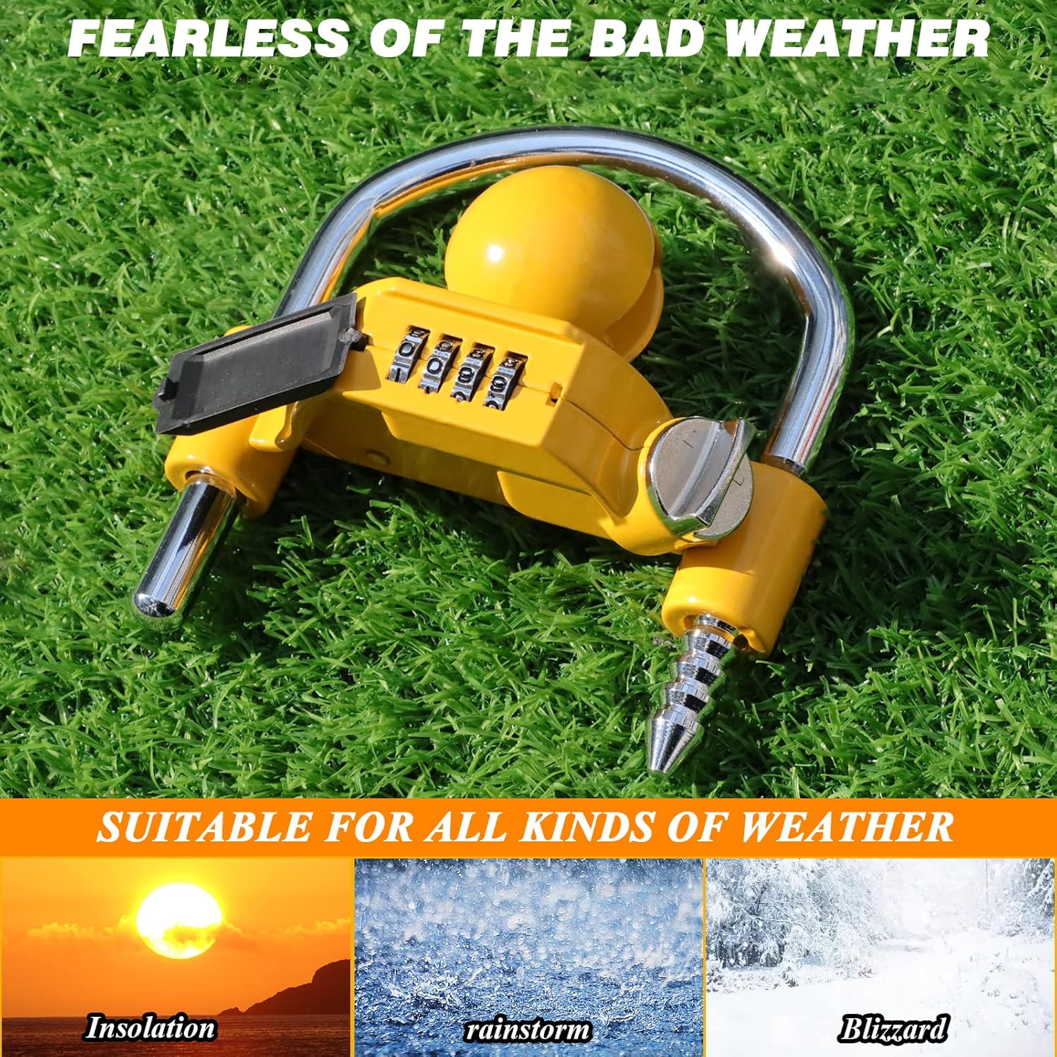 Funmit Trailer Lock Universal Hitch Lock with Combination Lock, fit 1-7/8", 2", 2-5/16" Coupler, Camper Accessories for Travel Trailers Boats Trucks Rvs Yellow