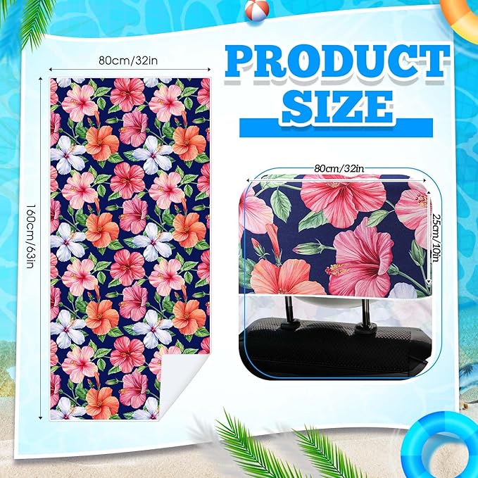 4 Pack Car Seat Towel Covers with Storage Bag 63 x 32 Inch Athletic Running Towel Seat Sweat Washable Non Slip Cover Gift for Car Outdoor Sport Activities (Tropical Summer Flower)