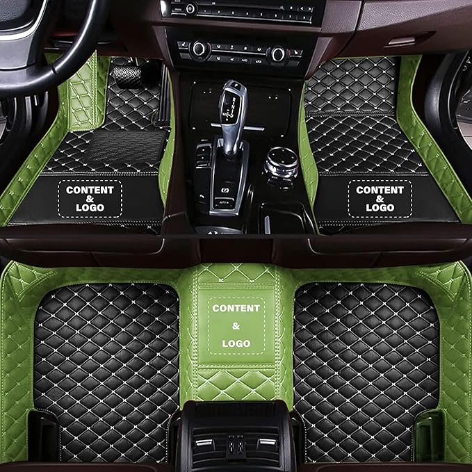 Custom Making Car Floor Mats for 98% Sedan SUV Car Protection Full Coverage Mats Anti-Slip Leather Floor Liners All Weather Car Floor Mats (Black+Green Side)