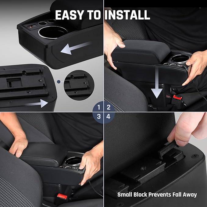 YJYWZH Car Armrest Box Fit for Ford Fiesta 3 2011-2019 MK7 Accessories Center Console Cup Holder Double Layer Storage Organizer Box with 2 USB Fast Charging Ports, Black Stitches