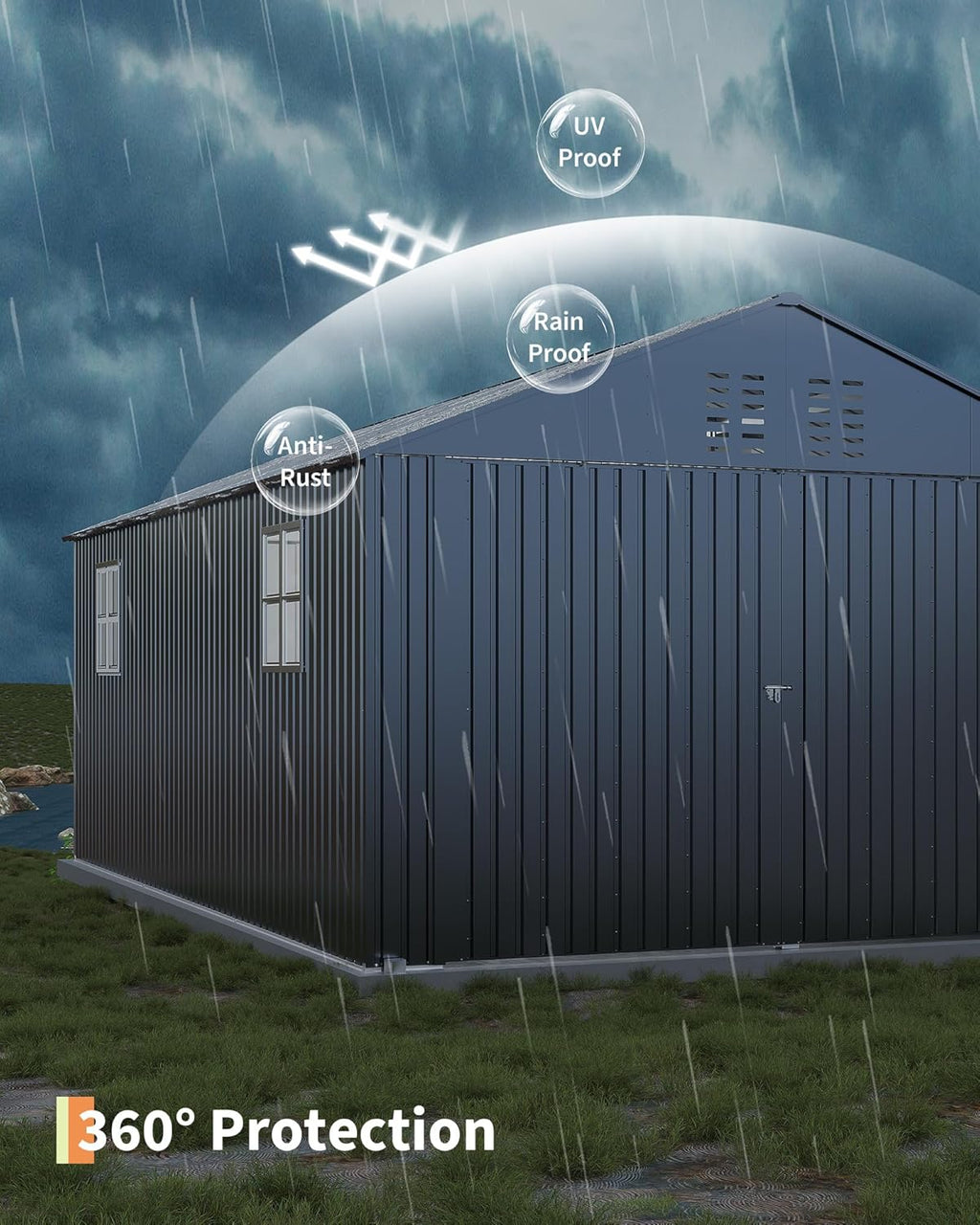12x20 FT Metal Carport, Enclosed Car Port with Reinforced Frame and Steel Roof for All-Weather Use, Metal Garage Shed for Full-Sized Pickup Trucks