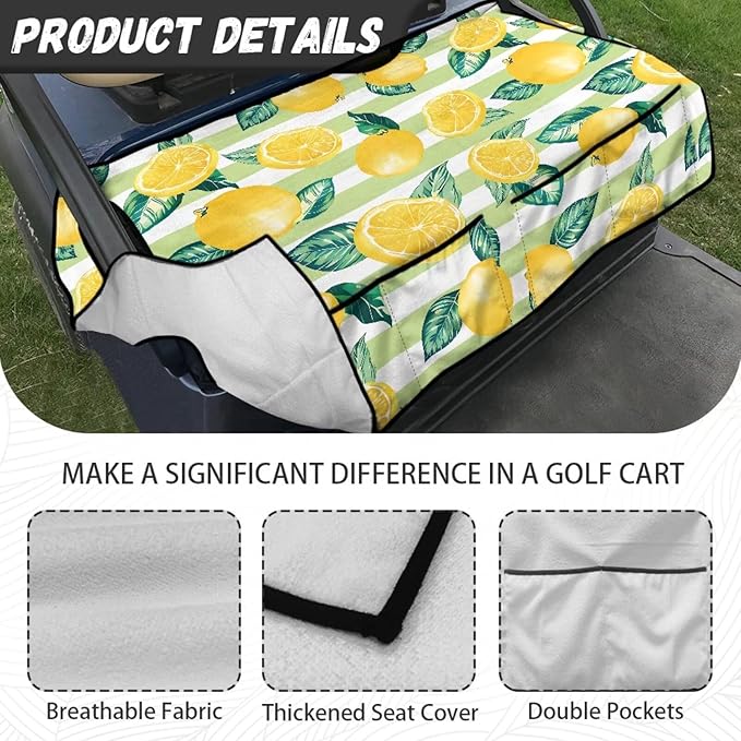 Biyejit Golf Cart Seat Covers with 4 Pockets Golf Cart Seat Towel Blanket Fits 2-Seat Golf Carts, Golf Cart Accessories