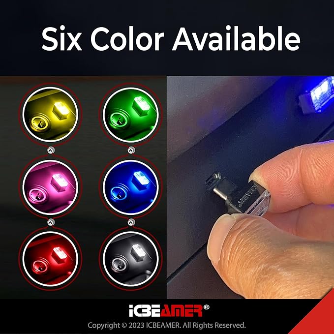 ICBEAMER Type C Adapters Atmosphere Light 1-Pack (Yellow) | Universal Plug-in Miniature LED Night Light for Car Interior and Trunk Ambient Lighting, Easy Installation, Energy Efficient