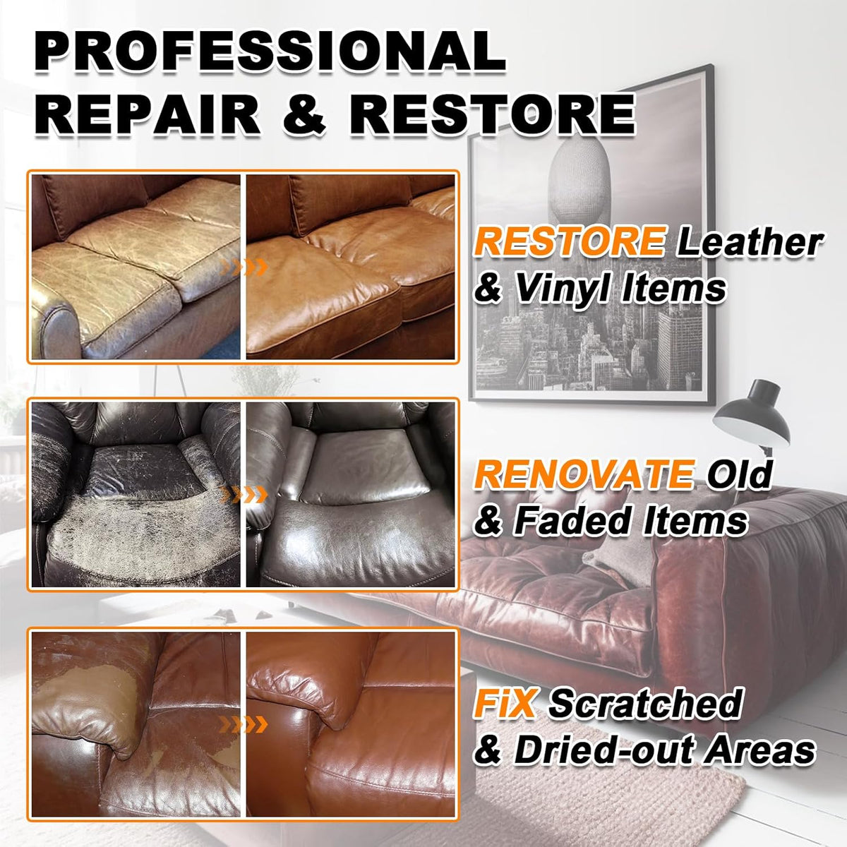 12oz Leather Recoloring Balm & 3.4oz Mink Oil Leather Conditioner kit,Dark Brown Leather Color Repair Kits for Couches, Leather Couch Paint Scratch Repair for Furniture Car Sofa Shoes Leather Dye