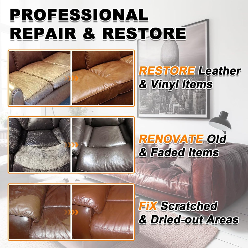 Cream White Leather Recoloring Balm, 12oz Leather Color Restorer for Couches, Leather Repair Kit for Furniture, Leather Dye for Leather Fade, Leather Repair Restore car seat