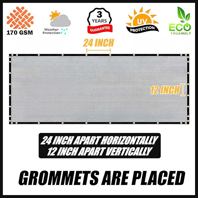 Royal Shade Custom Size 5' x 146' Grey Fence Privacy Screen Windscreen Cover Netting Mesh Fabric Cloth - Cable Zip Ties Included (We Make Custom Size)
